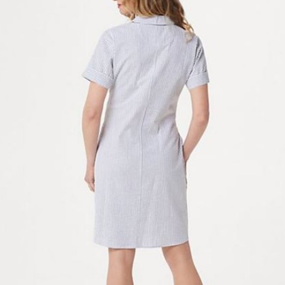 Denim & Co Petite Seersucker Tie Front Shirt Dress - Picture 2 of 3